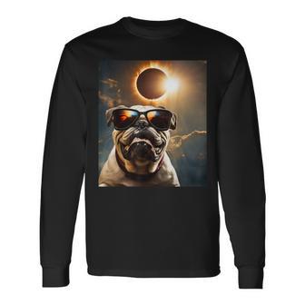 Dog Taking A Selfie With Solar 2024 Eclipse Wearing Glasses Long Sleeve T-Shirt - Monsterry UK