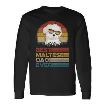 Dog Vintage Best Maltese Dad Ever Fathers Day Puppy Dog Dad Long Sleeve T-Shirt | Mazezy