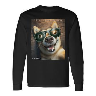 Dog Wearing Solar Eclipse Glasses 2024 Solar Eclipse Selfie Long Sleeve T-Shirt - Monsterry