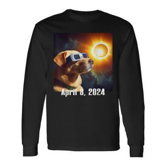 Dog Wearing Solar Glasses Eclipse Colorful Pop Culture Long Sleeve T-Shirt | Mazezy