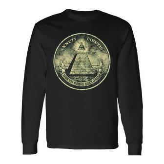 A Dollar Note Allseeing Eye Pyramid Illuminati Langarmshirts - Geschenkecke