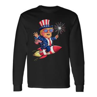 Donald Trump 2024 Happy 4Th Of July Trump American Flag Long Sleeve T-Shirt - Monsterry AU