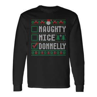 Donnelly Family Name Naughty Nice Donnelly Christmas List Long Sleeve T-Shirt - Seseable