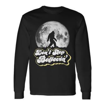 Don't Stop Believin' Bigfoot Retro Full Moon & Trees Long Sleeve T-Shirt - Monsterry AU