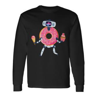 Donut Robot With Ice Cream And Cupcake Long Sleeve T-Shirt - Monsterry AU