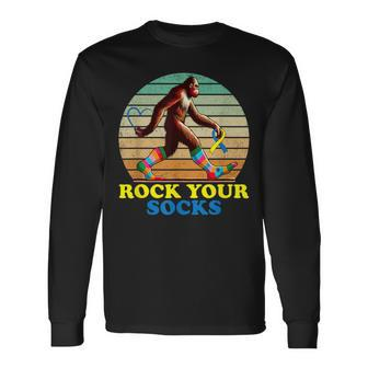 Down Syndrome Bigfoot Rock Your Socks Awareness Sasquatch Long Sleeve T-Shirt - Seseable