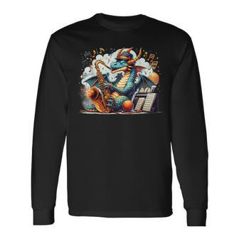 Dragons With The Soulful Sound Of Jazz Long Sleeve T-Shirt - Monsterry
