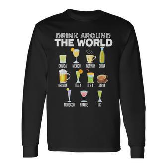 Drink Around The World Travel Tourist Road Trip Alcoholic Long Sleeve T-Shirt - Monsterry CA