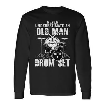 With A Drum Set Drummer Long Sleeve T-Shirt - Seseable