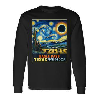 Eagle Pass Texas Total Solar Eclipse 2024 Starry Night Long Sleeve T-Shirt | Mazezy