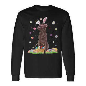 Easter Cute Chocolate Labrador Dog Lover Bunny Eggs Easter Long Sleeve T-Shirt - Seseable