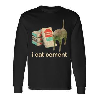 I Eat Cement Cursed Cat Meme Ironic Unhinged Long Sleeve T-Shirt - Seseable
