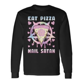 Eat Pizza Hail Satan Occult Satanic Langarmshirts - Seseable