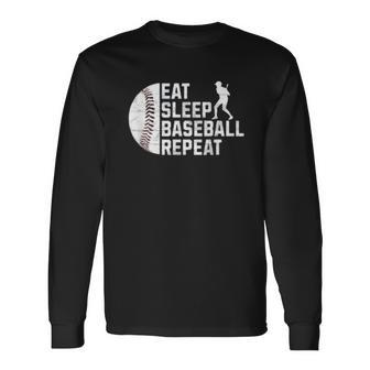 Eat Sleep Baseball Repeat Boys Kid Baseball Player Long Sleeve T-Shirt - Monsterry CA