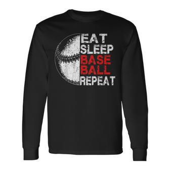 Eat Sleep Baseball Repeat Baseball Player Baseball Long Sleeve T-Shirt - Seseable