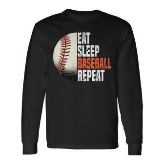 Eat Sleep Baseball Repeat Baseball Player Retro Baseball Long Sleeve T-Shirt - Monsterry CA