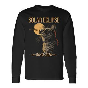 Eclipse Cat 2024 Solar Cat Totality Eclipse Solar 2024 Cat Long Sleeve T-Shirt - Monsterry UK