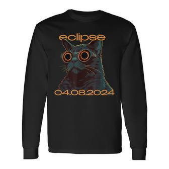 Eclipse Cat Graphic For April 2024 Eclipse Cat Lovers Long Sleeve T-Shirt - Seseable