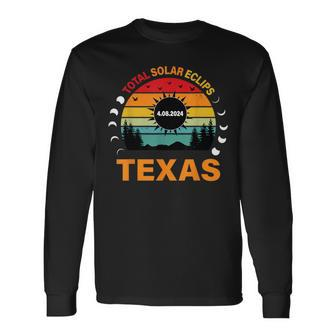 Eclipse Solar 2024 Texas Vintage Totality Texas Long Sleeve T-Shirt - Monsterry UK