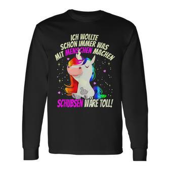 Einhorn & Spruch Was mit Menschen machen Schwarzes Langarmshirts - Seseable