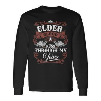 Elder Blood Runs Through My Veins Vintage Family Name Long Sleeve T-Shirt - Seseable