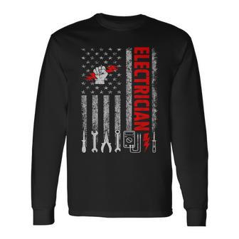 Electrician Dad Electrician Father Men Long Sleeve T-Shirt - Monsterry DE