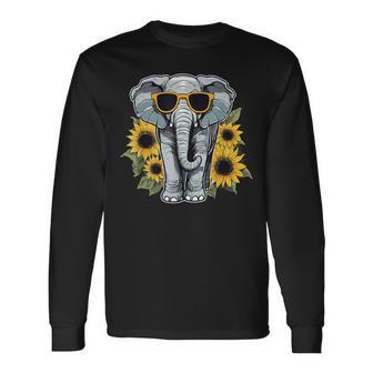 Elephant With Sunglasses And Sunflowers Long Sleeve T-Shirt | Mazezy