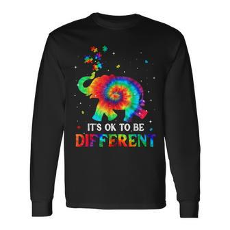 Elephant Tie Dye It’S Ok To Be Different Autism Awareness Long Sleeve T-Shirt - Seseable