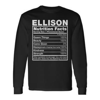 Ellison Nutrition Facts Ellison Name Birthday Long Sleeve T-Shirt - Seseable
