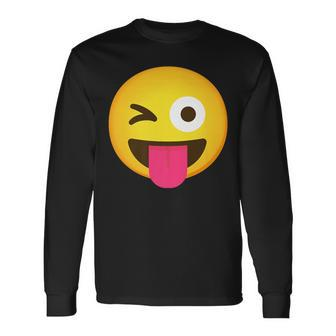 Emoticon Winking Face With Stuck-Out Tongue And Winking Eye Long Sleeve T-Shirt - Monsterry UK
