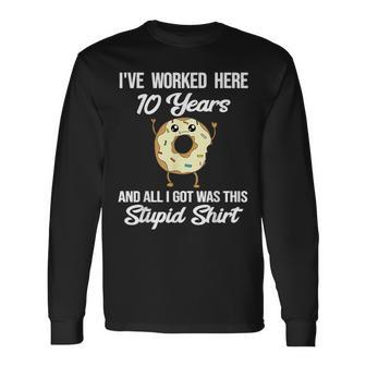 Employee Appreciation 10 Year Work Anniversary Donut Long Sleeve T-Shirt - Monsterry