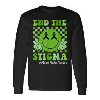 End The Stigma Mental Health Awareness Smile Face Green Long Sleeve T-Shirt - Thegiftio UK