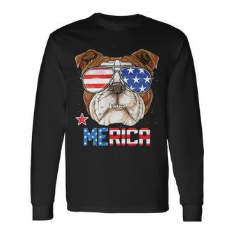 English Bulldog Merica 4Th Of July Long Sleeve T-Shirt | Mazezy