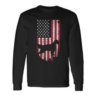 English Setter Dog Silhouette 4Th Of July Usa Flag Long Sleeve T-Shirt - Monsterry UK