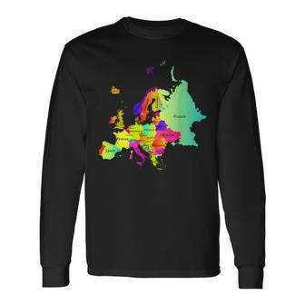 Europe Map With Boundaries And Countries Names Long Sleeve T-Shirt - Seseable