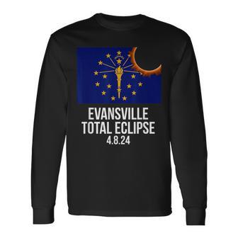 Evansville Indiana Eclipse 2024 Evansville Indiana Flag Long Sleeve T-Shirt - Monsterry AU