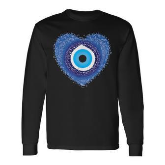 Evil Eye Greek Protect Against Evil Heart Charm Graphic Long Sleeve T-Shirt - Monsterry AU