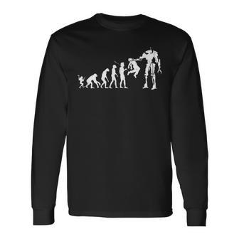 Evolving Future Humans And Robots Dystopian Tech Evolution Long Sleeve T-Shirt - Monsterry