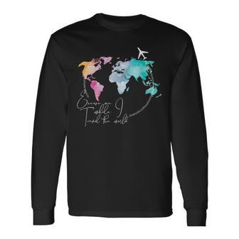 Excuse Me While I Travel The World Map Airplane Travel Lover Long Sleeve T-Shirt - Thegiftio UK