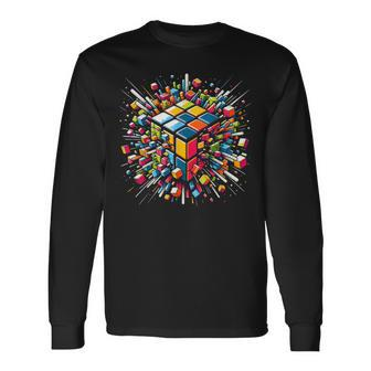 Exploding Cube Speed Cubing Puzzle Master Long Sleeve T-Shirt - Seseable