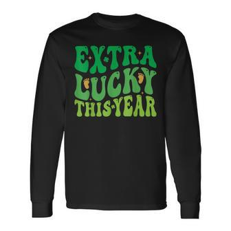 Extra Lucky This Year Pregnancy Reveal St Patrick's Day Long Sleeve T-Shirt | Mazezy