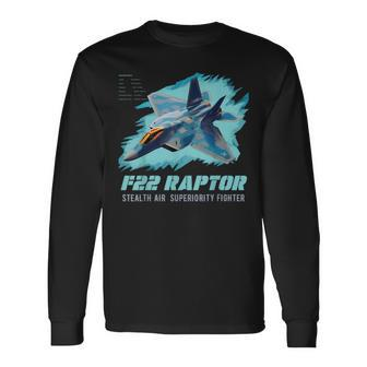 F-22 Raptor Fighter Jet Military Airplane Pilot Veteran Day Long Sleeve T-Shirt - Thegiftio