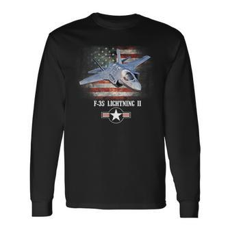 F-35 Lightning 2 Us Flag Proud Air Force Military Veteran Long Sleeve T-Shirt - Seseable