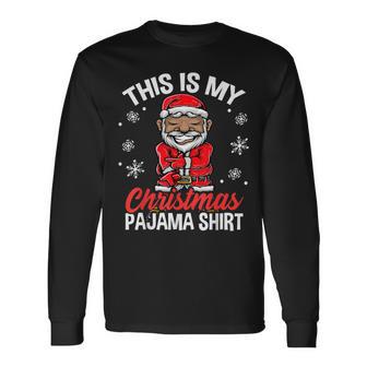 Family Christmas Pajama African American Santa Sheesh Dance Long Sleeve T-Shirt - Monsterry DE