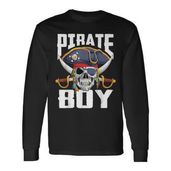 Family Skull Pirate Boy Jolly Roger Crossbones Flag Long Sleeve T-Shirt - Thegiftio UK