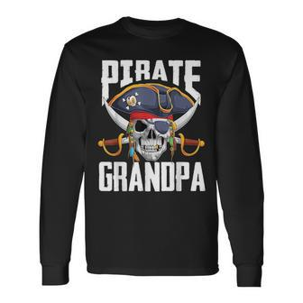 Family Skull Pirate Grandpa Jolly Roger Crossbones Flag Long Sleeve T-Shirt - Monsterry CA