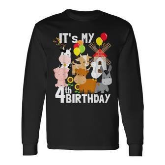 Farm Animals 4 Year Old It's My 4Th Birthday Party Farm Long Sleeve T-Shirt - Monsterry DE