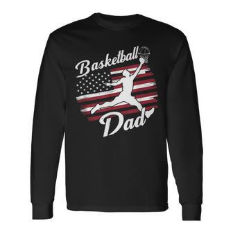 Father's Day 4Th July American Flag Basketball Sport Dad Men Long Sleeve T-Shirt - Seseable