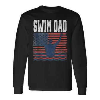 Father's Day 4Th Of July Swim Dad American Us Flag Long Sleeve T-Shirt - Thegiftio UK