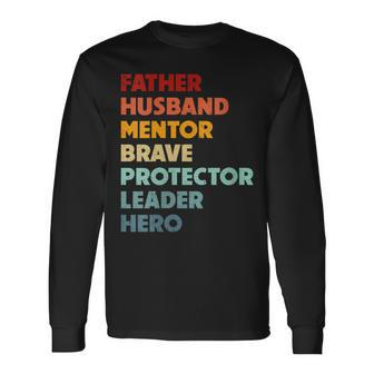 Father's Day Distressed Dad Husband Protector Leader Brave Long Sleeve T-Shirt - Thegiftio UK